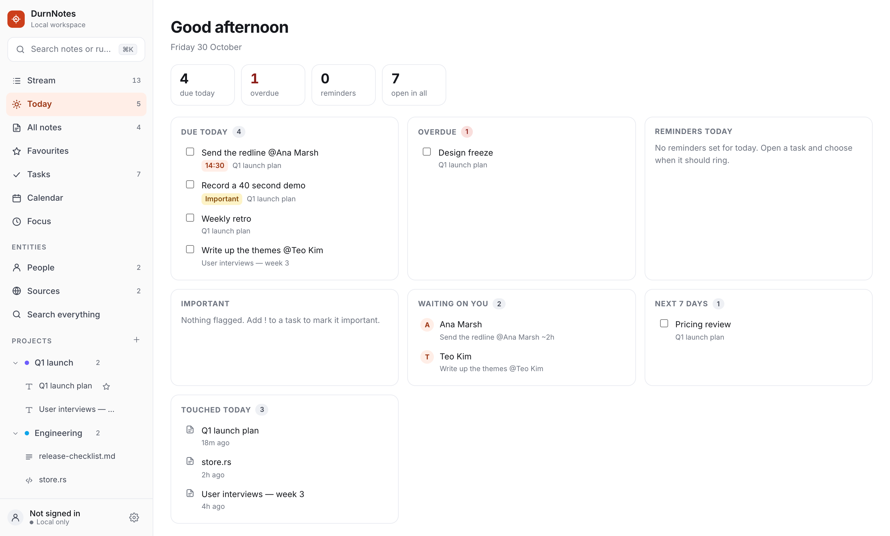 A note open in the rich text view beside the notes list
